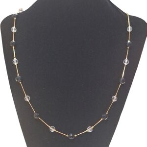 Vintage Trifari Gold Tone With Clear & Black Acrylic Beads Necklace 30"
